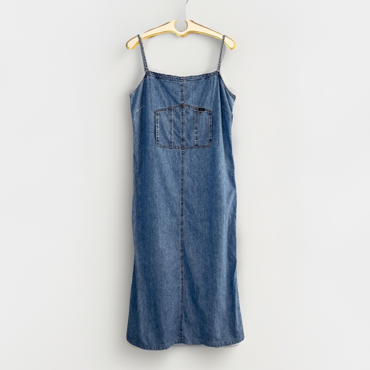 Vintage 90s Ralph Lauren Jeans Co Denim Overall Midi Dress Womens L Bib  Pocket
