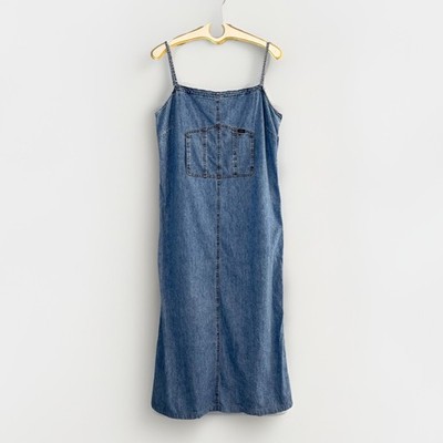 navy blue dress for baby girl Vintage 90s Ralph Lauren Jeans Co Denim Overall Midi Dress Womens L Bib  Pocket