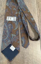 DAKS London NY 100% Silk Vtg Brown Blue Paisley Tie 