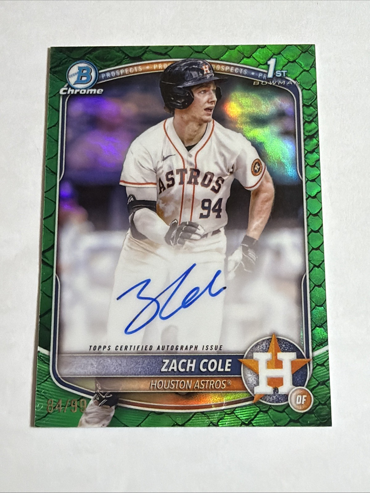 2025 1st Bowman Chrome Green Reptilian Ref Zach Cole Auto 84/99 RC SP Astros