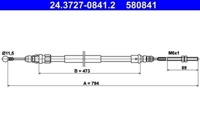 NEU - ATE 24.3727-0841.2 Seilzug, Feststellbremse für PEUGEOT