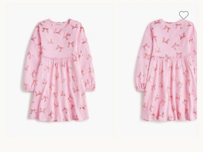New CREWCUTS JCREW Girls Size 3 Long-Sleeve Pink Bow Dress Shiny, MSRP:  $79.50