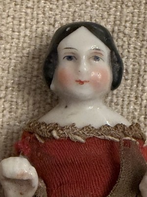 Antique 1850s Frozen Charlotte China Doll 3.5” Original Dress