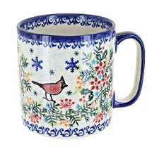 Blue Rose Polish Pottery Winter Cardinal Coffee Mug