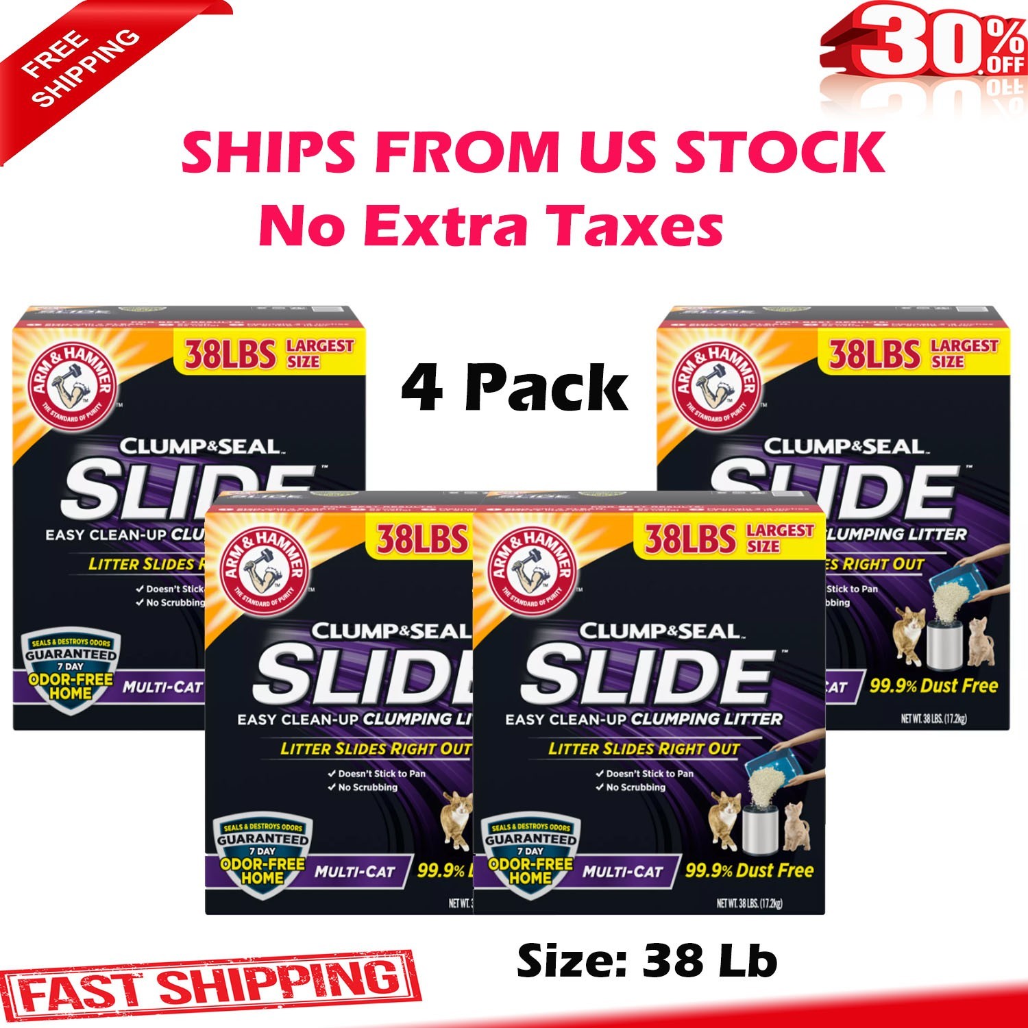 Arm & Hammer Clump & Seal Slide Clumping Multi-Cat Clay Cat Litter Low Dust 38Lb