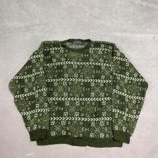 Vintage Knitted Jumper Abstract Patterned Grandad Knit Sweater Men's L