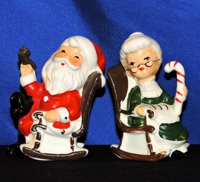 Vintage Japan Santa & Mrs. Claus Christmas Candy Cane Salt Pepper Shakers