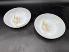 Vintage Fire King oven ware wheat bowl set, two 6.5" cereal bowls, made in USA