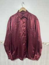 Vintage Versace Classic V2 Satin Shirt Burgundy Silk Look Logo Men’s XL
