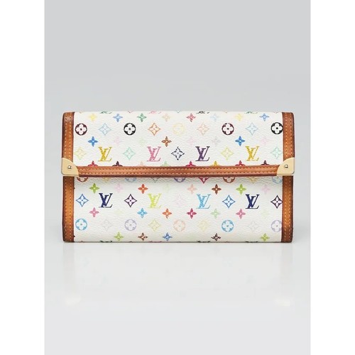 LOUIS VUITTON White Monogram Multicolore Tresor International Wallet Murakami