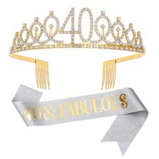Sliver Gold "40  Fabulous" Sash  Rhinestone Tiara Set, 40th Birthday Gifts ...
