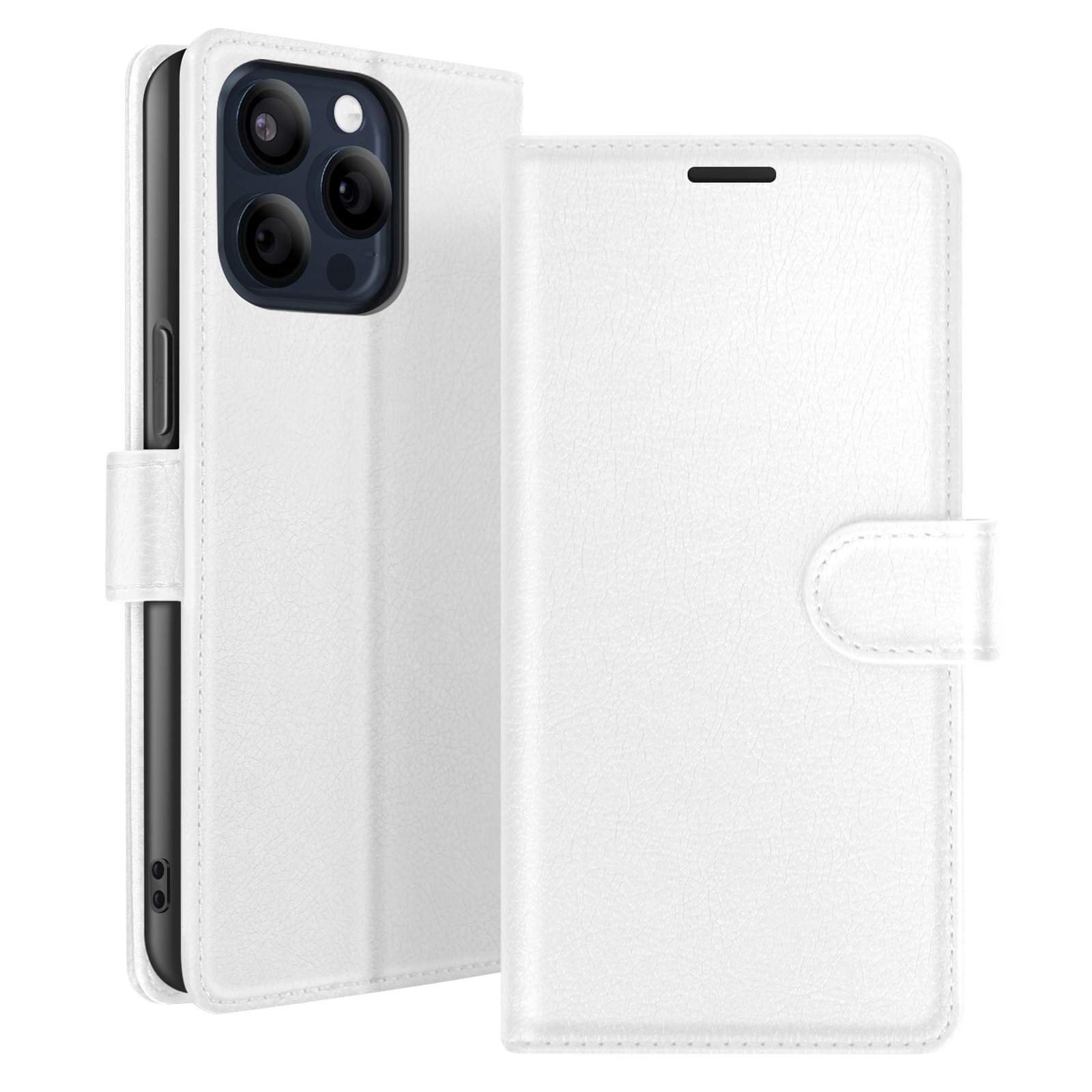 Coque iPhone 15 Pro avec support étui portefeuille blanc protection 360