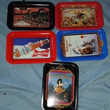 Budweiser Anheuser-Busch Metal Advertising Beer Trays Lot of 5 Vintage Designs