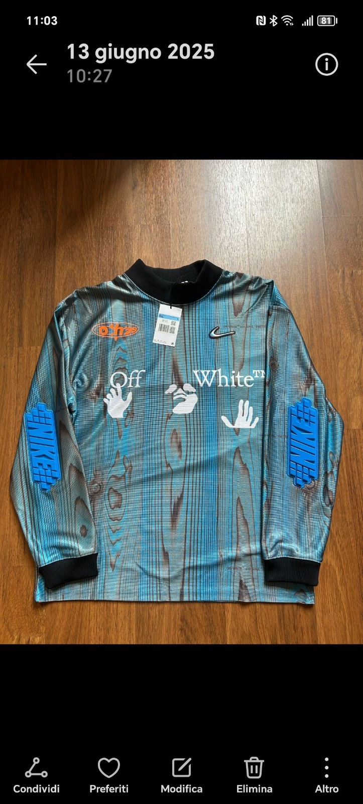 OFF WHITE X NIKE Nike x Off White™ Men's Jersey 001 Goalkeeper Football Soccer Blue Size Medium