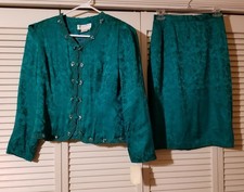 NWT Vintage Maggy London 2-Piece Size 8 Blouse Skirt Set Teal Green 100 Silk