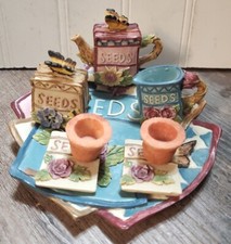 1997 Miniature Mini Tea Pot Set SEEDS 10Pc Novelty Resin Flower Garden Planting