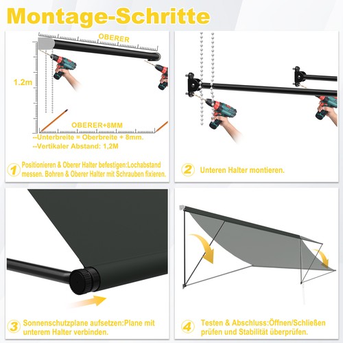 Balkonmarkise Fallarmmarkise Fenster Markise 3 Farbe Sonnenschutz wetterfest Alu - Bild 6 von 31