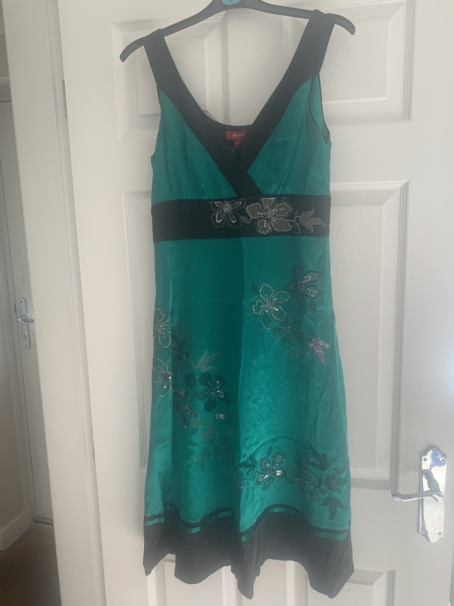 Beautiful Monsoon 100% Silk Emerald Green embellished dress - Size 8 | eBay  UK