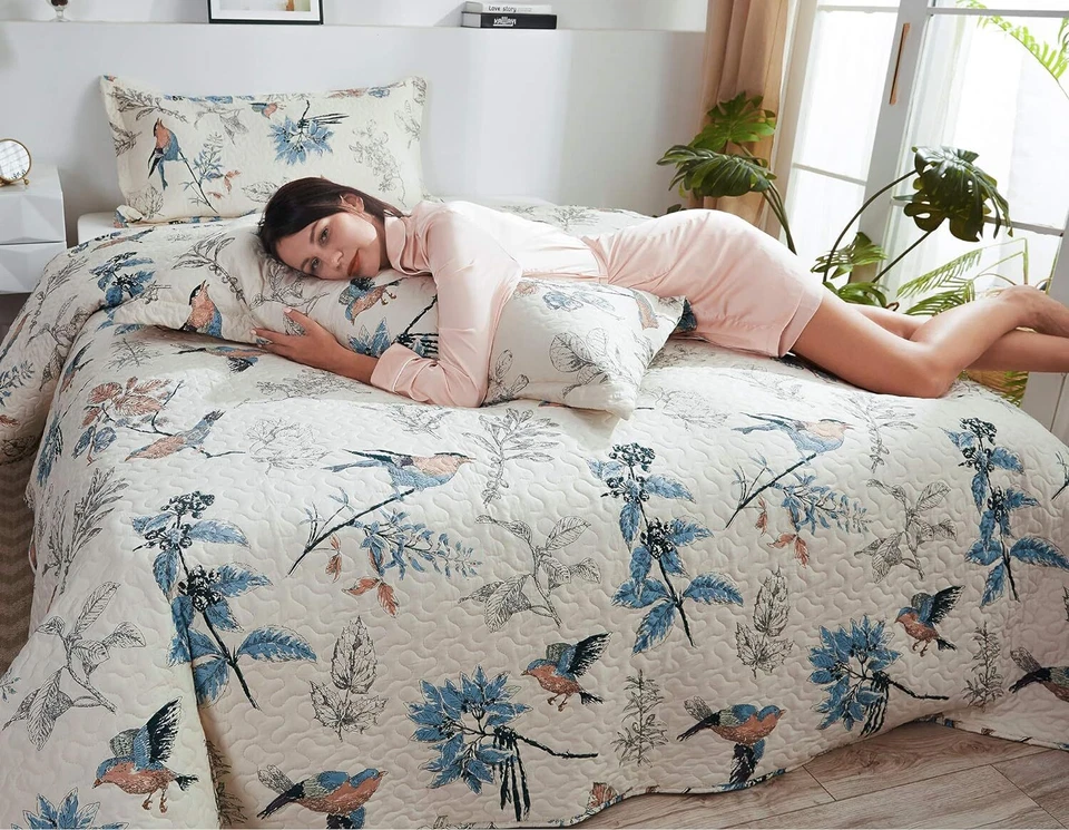 Juego de edredón floral king 108x96 acogedor cobertor de ropa de cama de microfibra decoración del hogar Foto 2 de 4