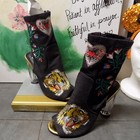 Cape Robbin Connie-45 Black Denim Stitched Lucite Chunky Heel Shoes Size 6.5M