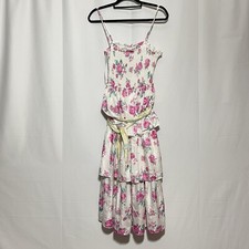 LOVESHACKFANCY Dress Small White Pink Floral Pullover Tiered Ruffle