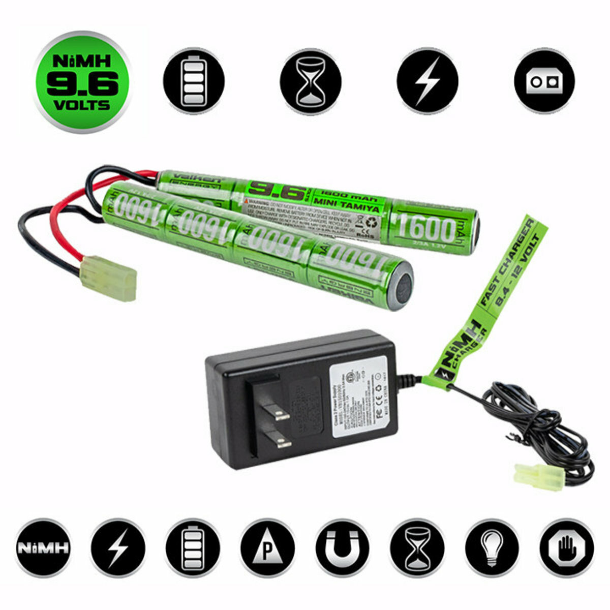 Valken Energy NiMH 9.6v 1600mAh Split & 1A Smart Charger Pow