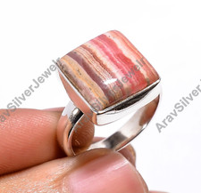 Natural Rhodochrosite Gemstone Ring Pink Stone 925 Sterling Silver Boho Rings