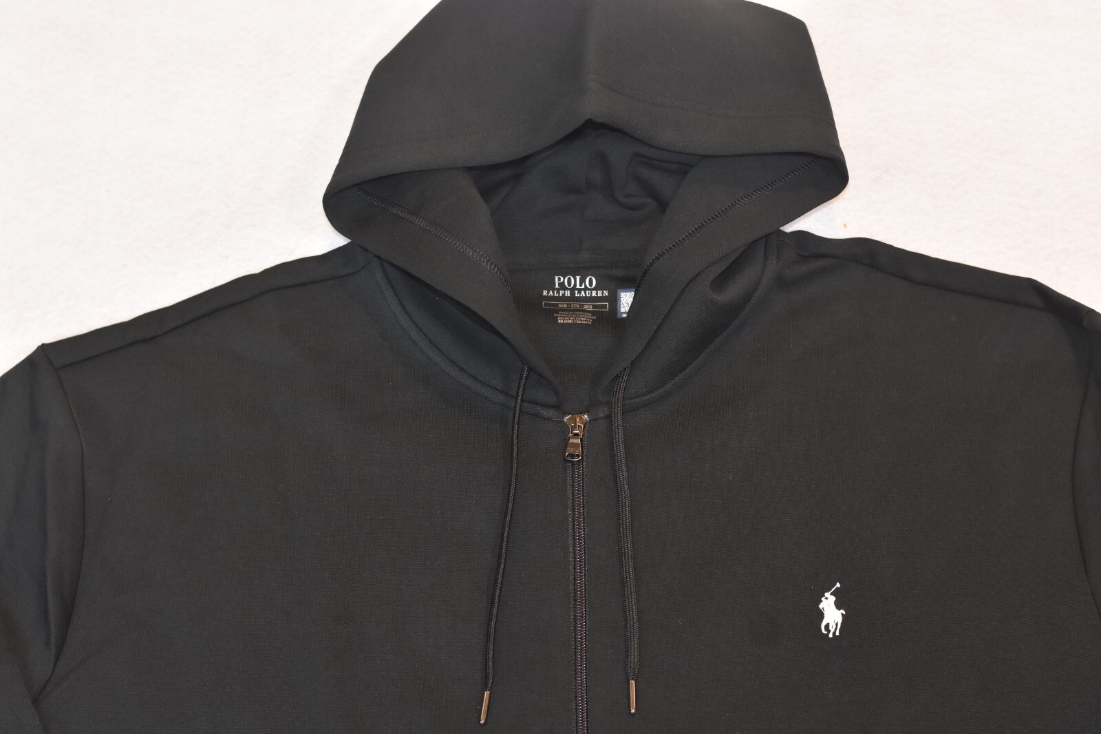 Polo Ralph Lauren doppia maglia zip cappuccio nero giacca bianco pony 3XB 3X nuova con etichette