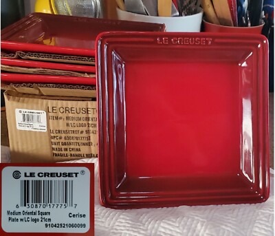 4 Le Creuset NWT CERISE 8.25” Square Plates RED Oriental SQ M21cm