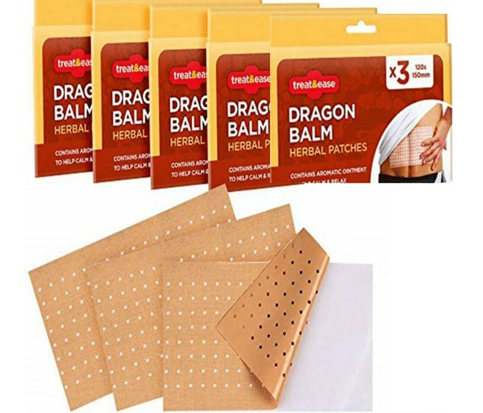 TREAT & EASE 15pk Dragon Balm Herbal Patches Pain Relief Patch Heat Plaster Back Knee Muscle