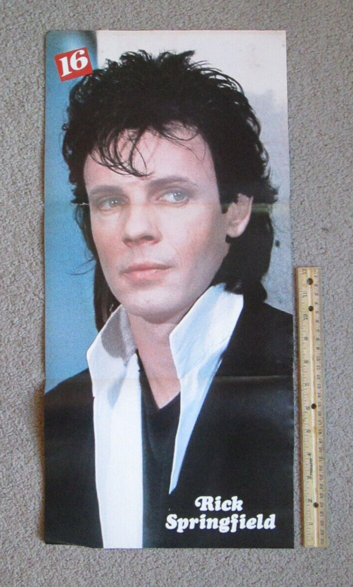 RICK SPRINGFIELD / MICHAEL J. FOX 2 SIDED 10.5"X21" MAGAZINE POSTER 1980's M664