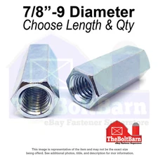 7/8"-9 x 2-1/2" Steel Coupling Nuts Zinc Clear Coarse Thread (Pick Quantity)