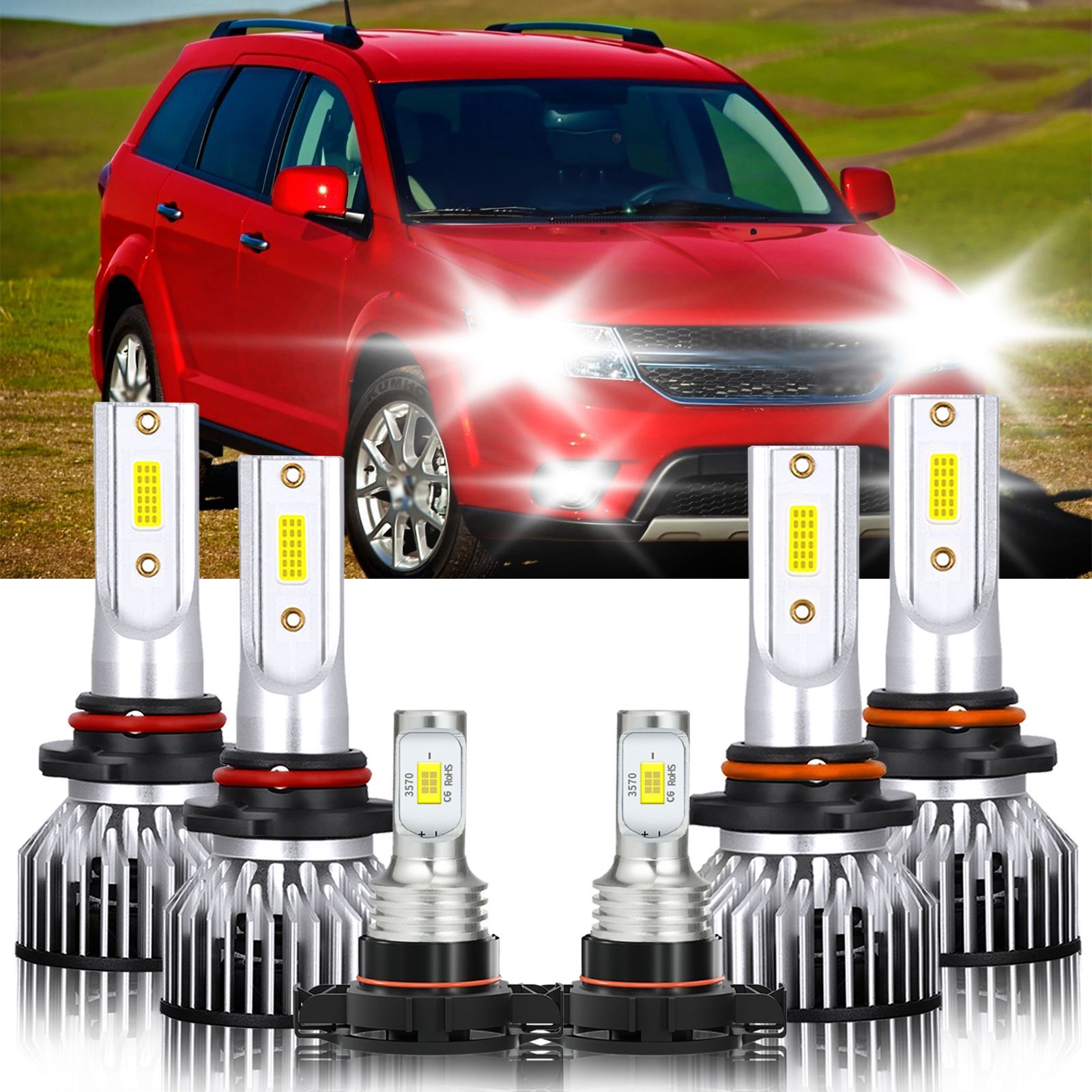 6x LED Headlight High Low + Fog Light Bulbs kit For Dodge Journey 2010-2019