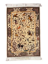 High Quality Oriental Beige Silk Rug Pictorial Silk Hunting Scene 58