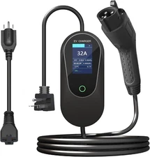 Level 1&2 EV Charger for J1772 – 240V 16A, 25ft Cable, NEMA 6-20 & 5-15 Plug