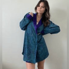 Victoria Secret Gold Label Womens Large Purple Paisley Bed Lounge Jacket Pajama