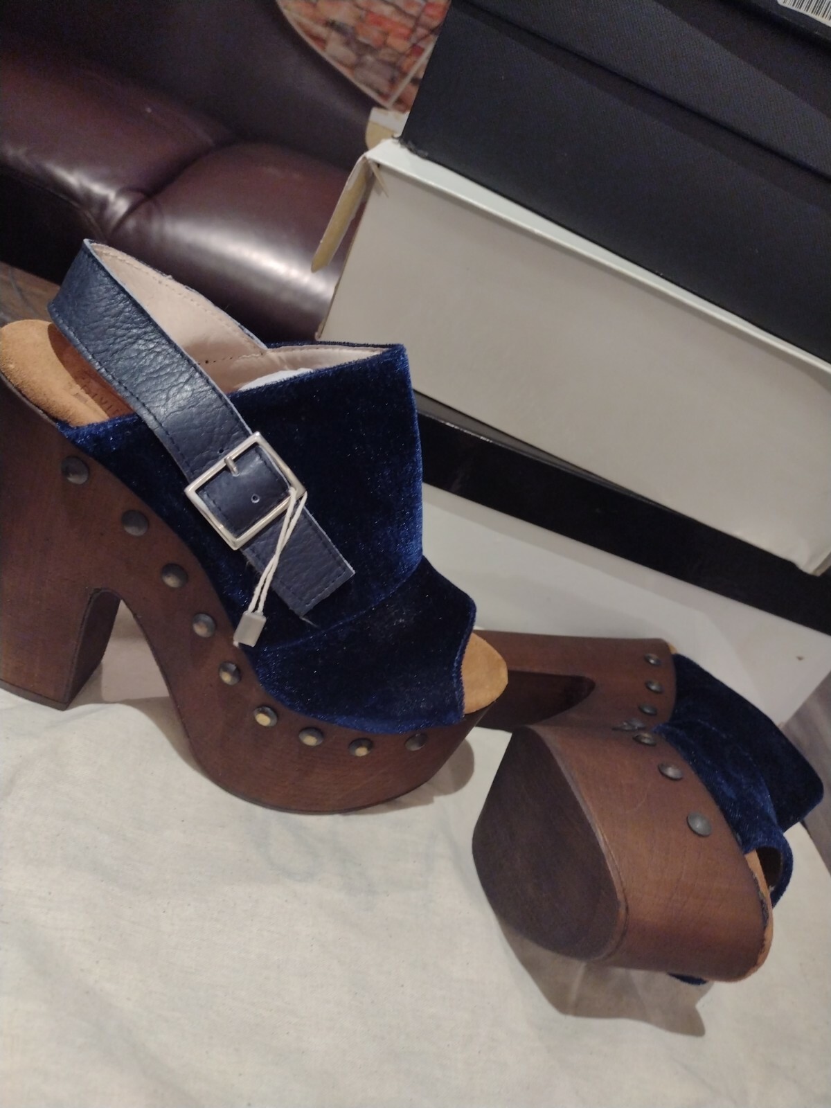 Divine Follie Sandals Platform Heels Blue Velvet Woman EU 36 image 6