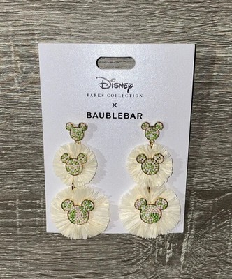 New Disney Parks BAUBLEBAR earrings Mickey Raffia Gold DISNEYLAND Resort  Luxury