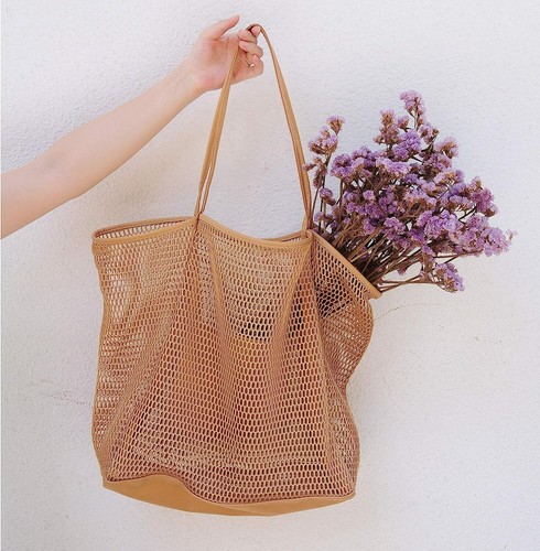 Womens Shoulder Handbag Tote Mesh Beach Bags Ladies Foldable Shopping Summer Bag - Picture 5 of 9