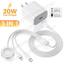 3-in1 Magnetic USB C Power Adapter PD Fast Charger Cable For Apple iPhone iWatch