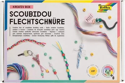 folia 73019 - Kreativ Box Scoubidou Flechtschnüre, Bastelset mit 197 Teilen inkl