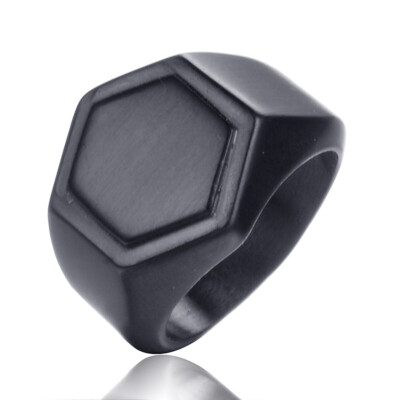 316L Stainless Steel Black Silver Band 18MM Male's Hexagon Shape Ring Size 7-13