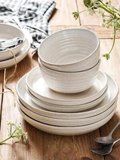 Dinnerware Set 12 Piece, (28 oz. Bowl + 8 in. Plate + 10 in. Serving Plate) x 4