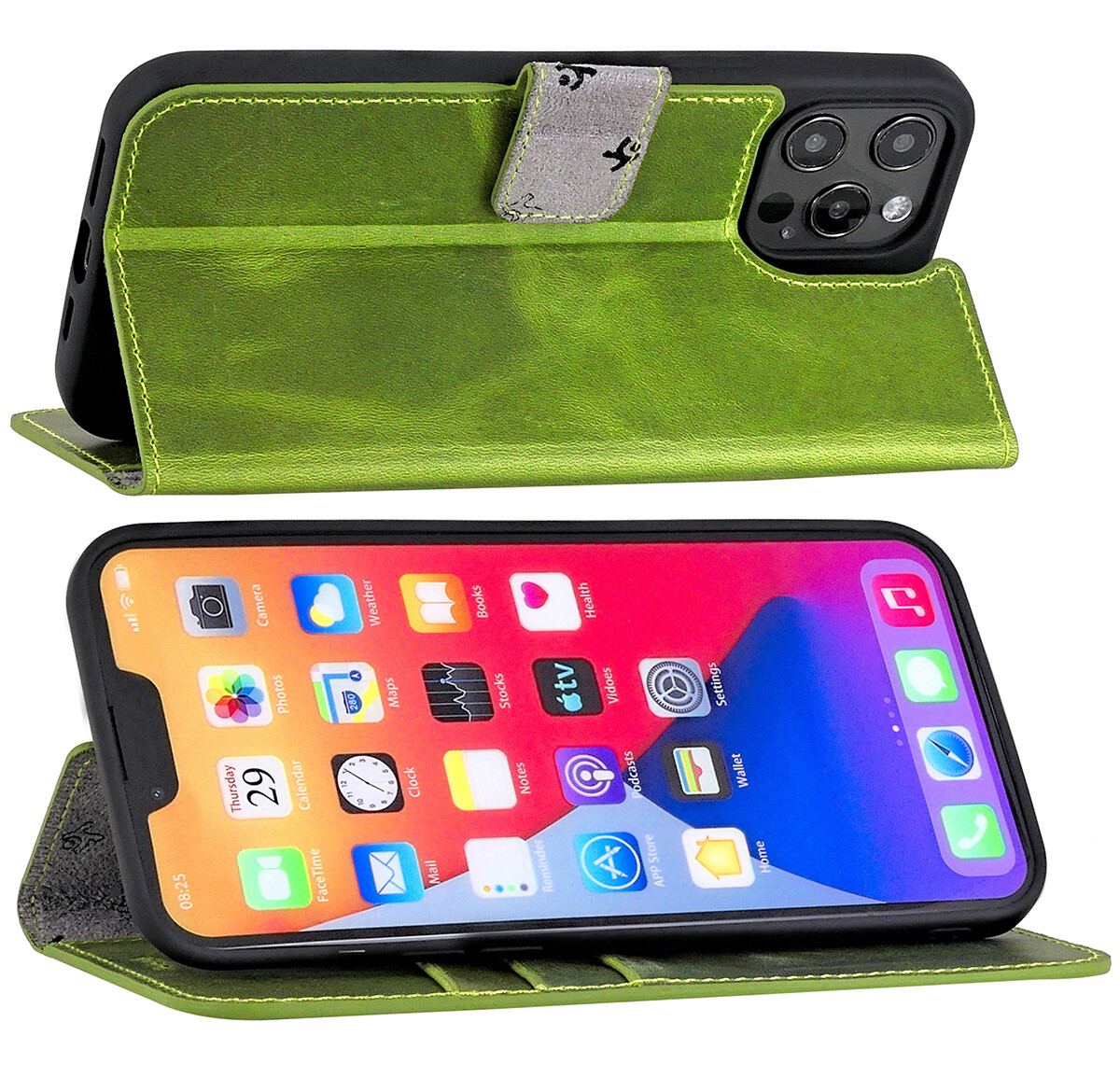 Suncase Slim Ledertasche Für IPhone 17 - Echtleder Handy-Etui Mit Magnetverschluss In Kiwi-Grün