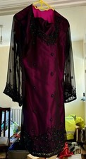 Salwar Kameez Dress & Trousers Set Indian Bollywood Costume Cerise/Black Beaded