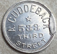 A Cuddeback 533 Third Street Blank Back al Coin Game Trade Arcade Token T724