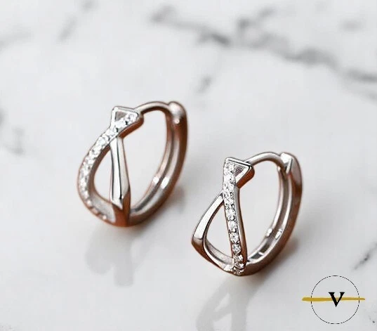 ORECCHINI DONNA A CERCHIO IN ARGENTO 925 RODIATO ZIRCONI BIANCHI RAGAZZA REGALO - Immagine 4 di 4