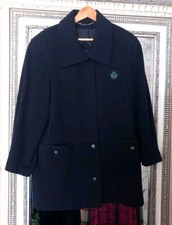 Vtg Basler Ladies Smart Navy Pure New Wool Lined Collared Coat Eu 36/uk 10