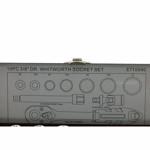Eurotech 3/8' 10 Piece Socket Set Whitworth BSF Imperial Thread Made in Taiwan - Picture 4 of 4
