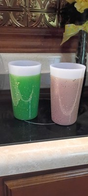 Glamalite MCM Atomic Glitter 2 Glasses Fire King Milk Glass Rubber